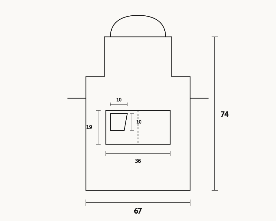 Bistro work apron size diagram with measurements in centimeters