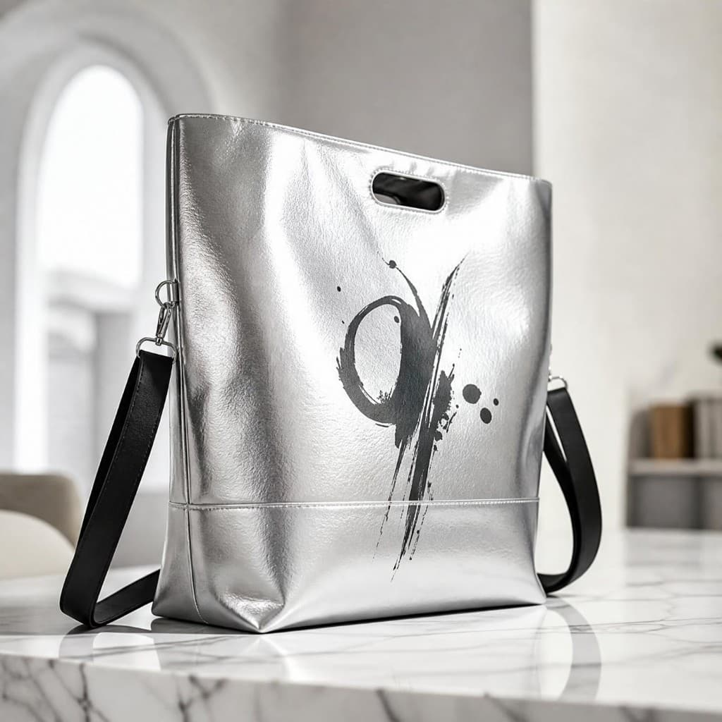 Modern Brush Stroke Graphics on Metallic Silver