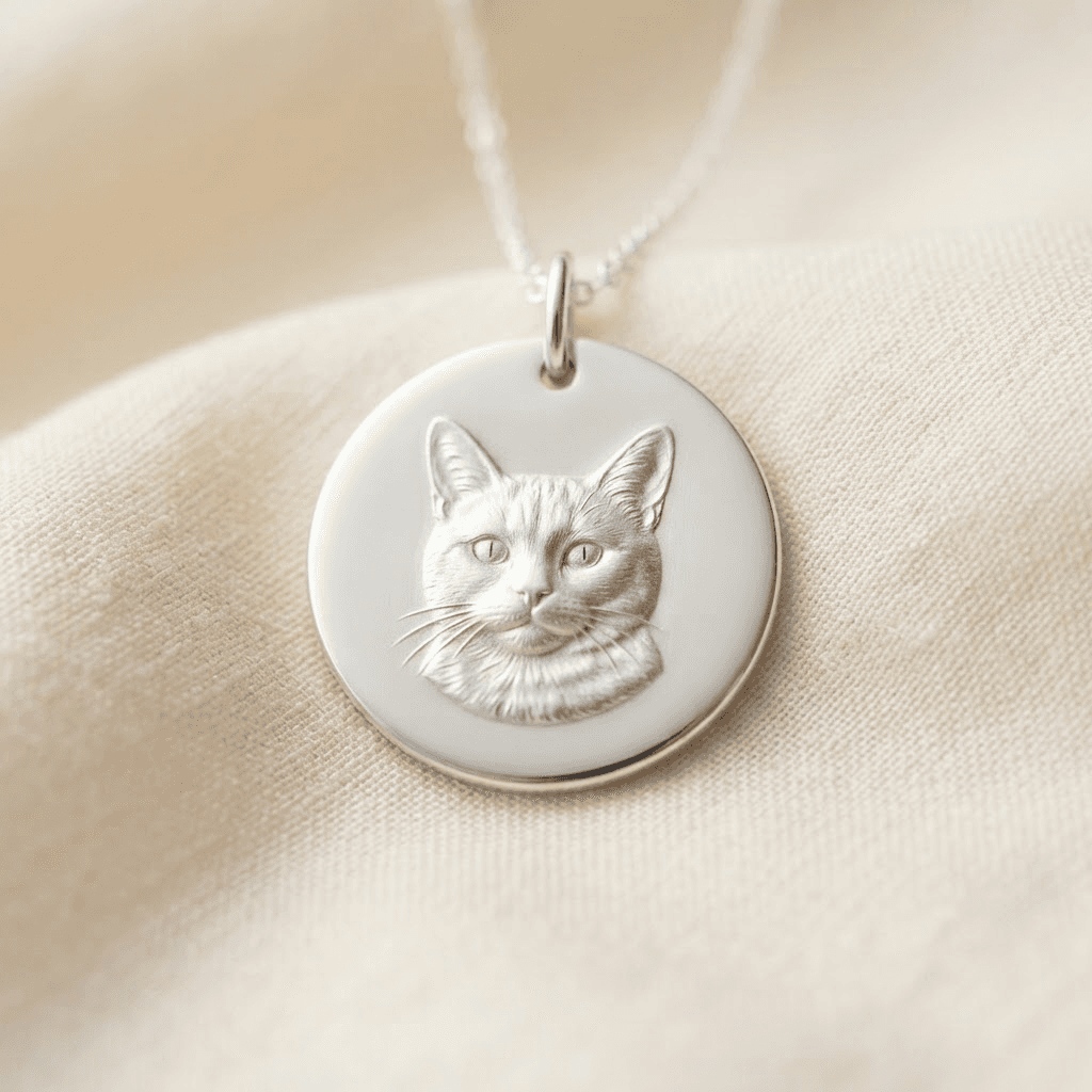 Flat Round pet portrait pendant