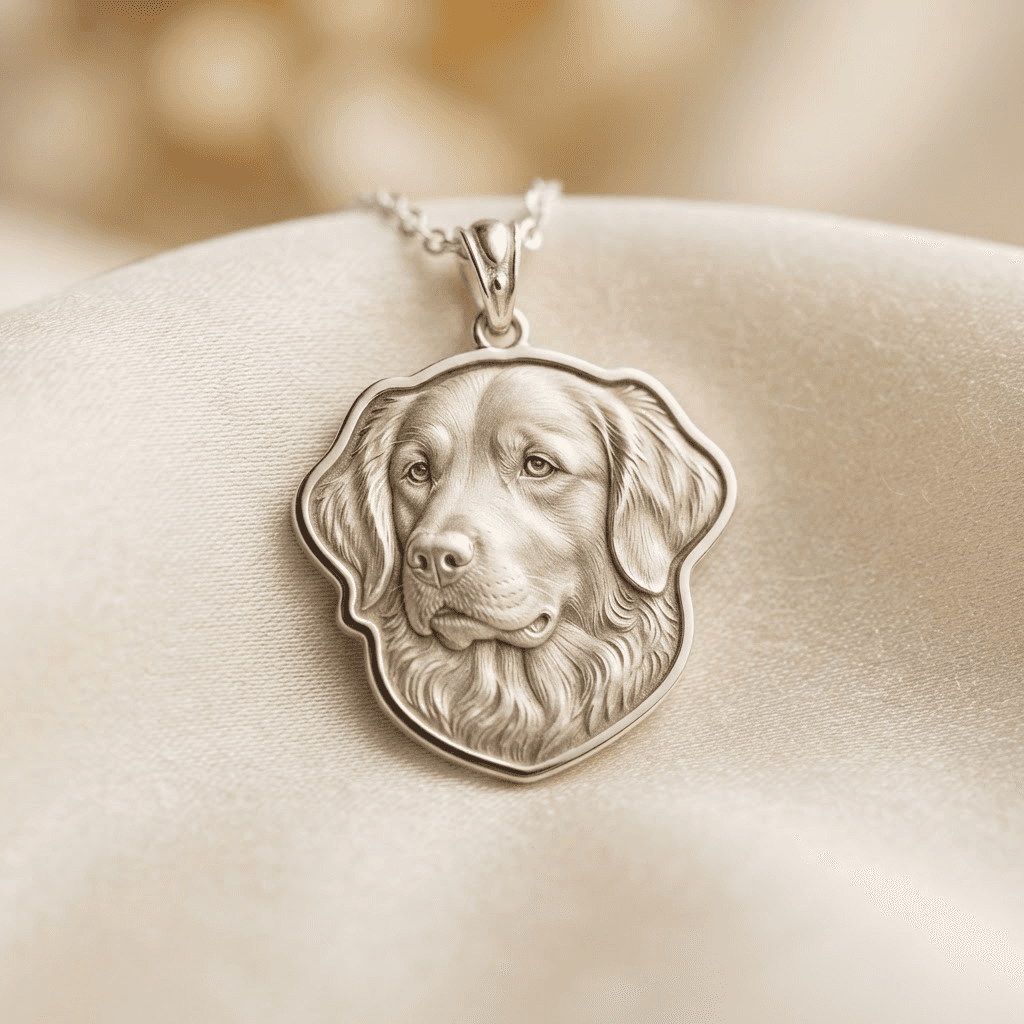 Sterling silver pendant cut into the contour outline of a pet's head