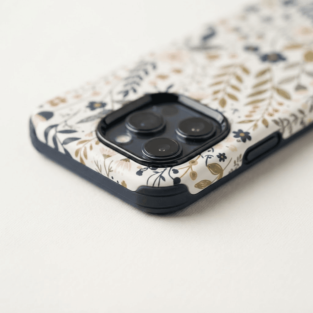 Close-up of the raised camera lip and shock-absorbing case edge