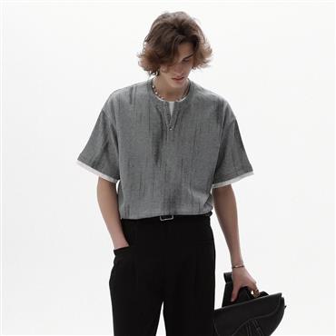 CHOR Ink-Wash Inspired Henley Short-Sleeve T-Shirt With Modern Two-Tone Layered Look